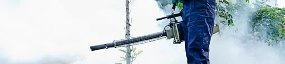 Pest control technician fogging an outdoor area for insect control in Reno, NV
